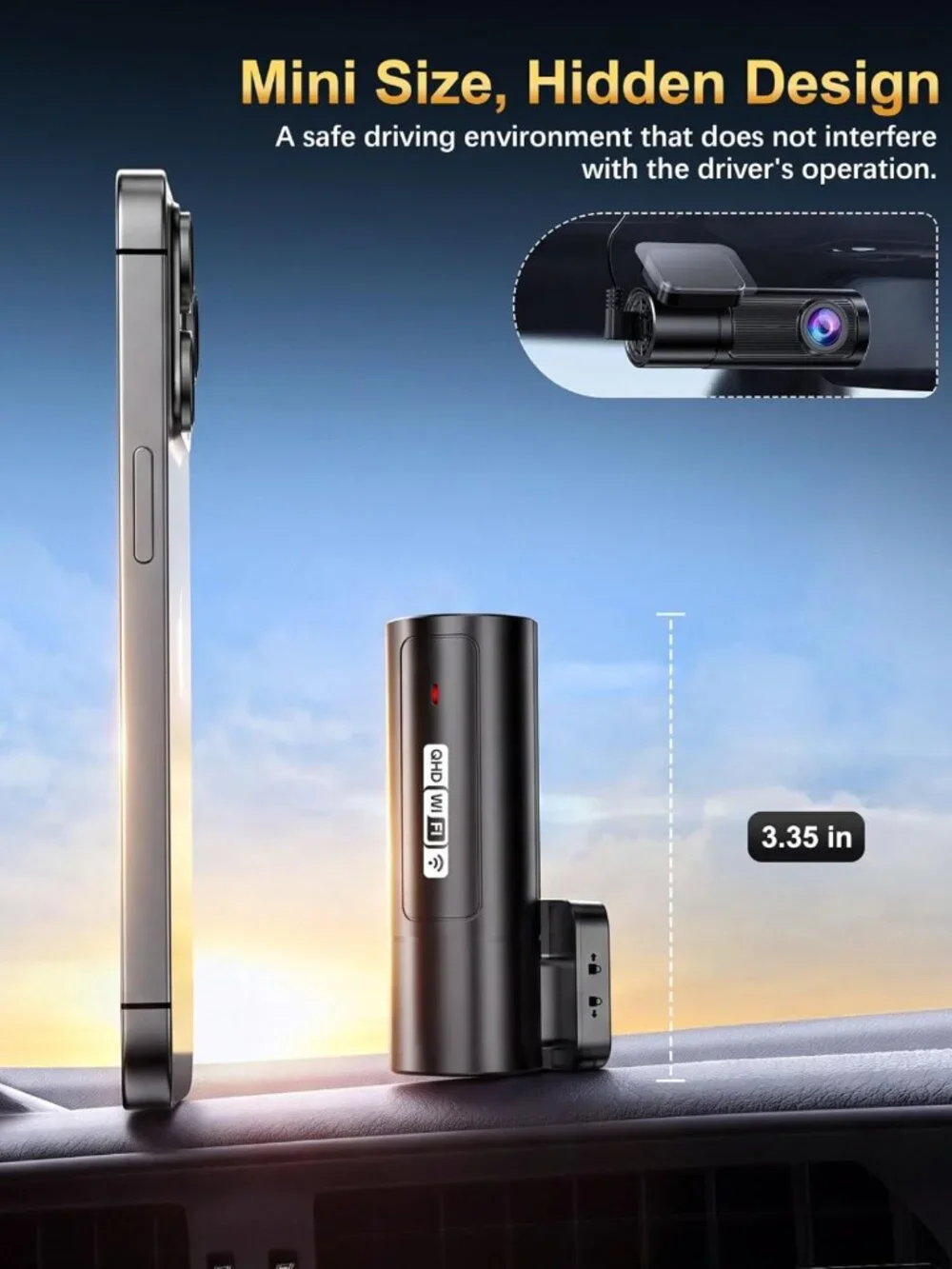 2.5K Front Dash Cam with WiFi, 64GB Card, Mini Size, Easy App Access